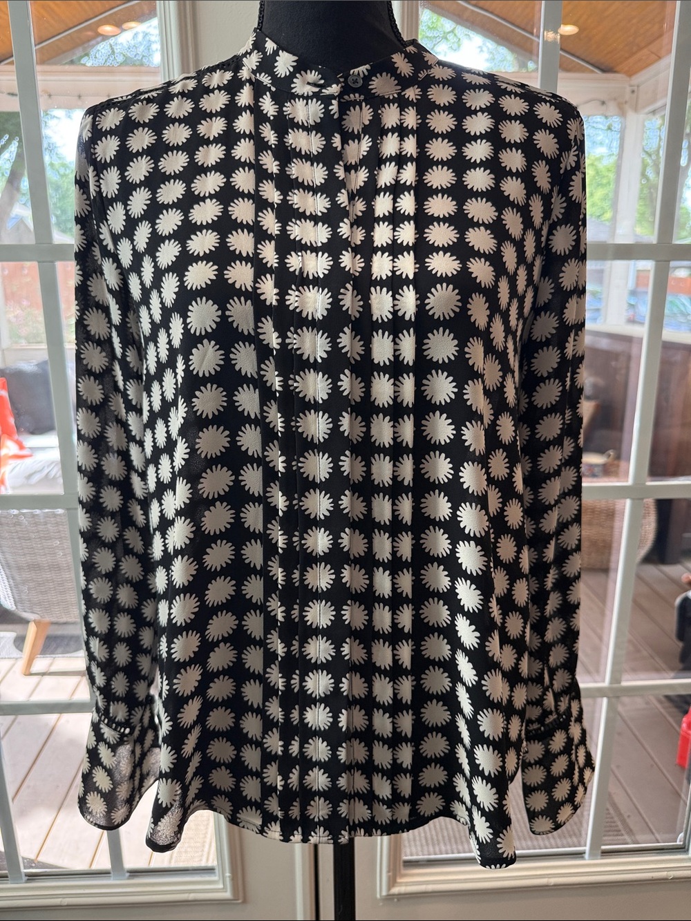 Ann Taylor Black Blouse with White Floral Motif